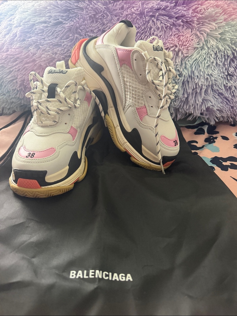 Balenciaga Chunky Sneakers in White, Pink, Black and Tan